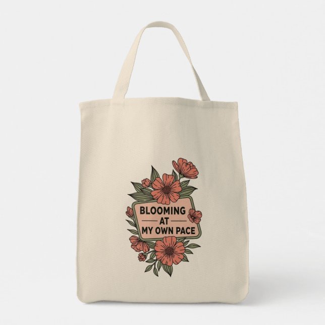Bolsa Tote Retro florescendo no meu próprio ritmo flores rosa (Verso)