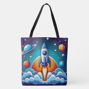 Bolsa Tote Retro, foguete espacial