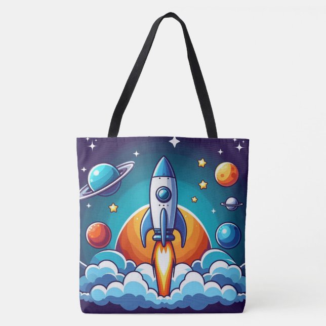 Bolsa Tote Retro, foguete espacial (Frente)