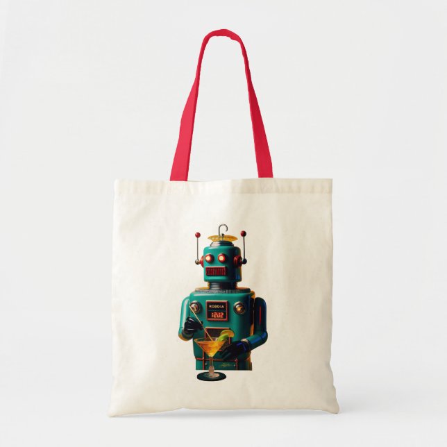 Bolsa Tote Retro Futuristic Robot ROBIA 12J2 Mixologist (Frente)