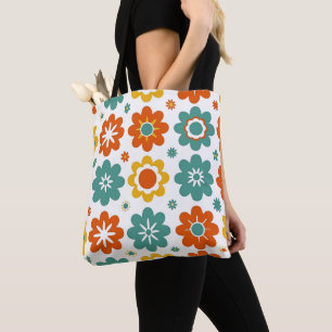 Bolsa Tote Retro Geométrico Flor do Poder Boho dos Anos 70