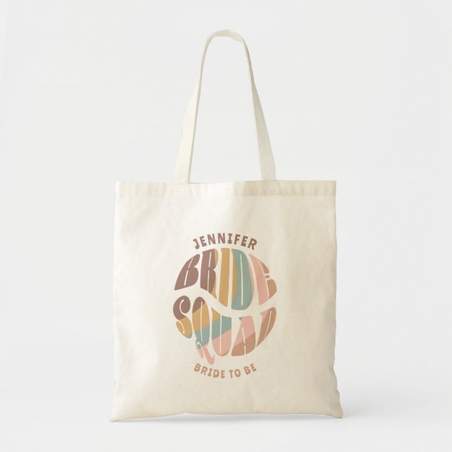 Bolsa Tote Retro Groovy Bachelorette Bride Squad Bridesmaid (Frente)