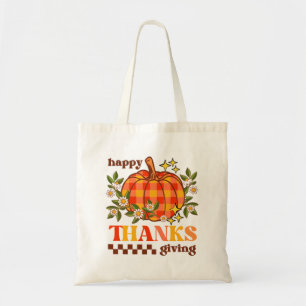 Bolsa Tote Retro Groovy Checkered Pumpkin Daisy