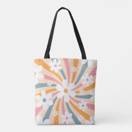 Bolsa Tote Retro Groovy Colorful Sunshine Daisy Floral Hippie