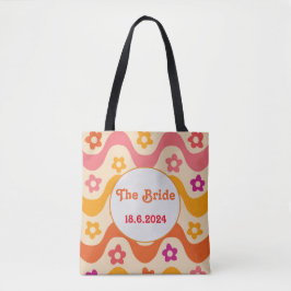 Bolsa Tote Retro Groovy floral  Noiva personalizada 