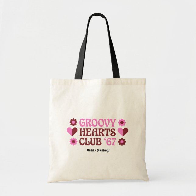 Bolsa Tote  Retro Groovy Hearts Club '67 Pink Brown Valentine (Frente)