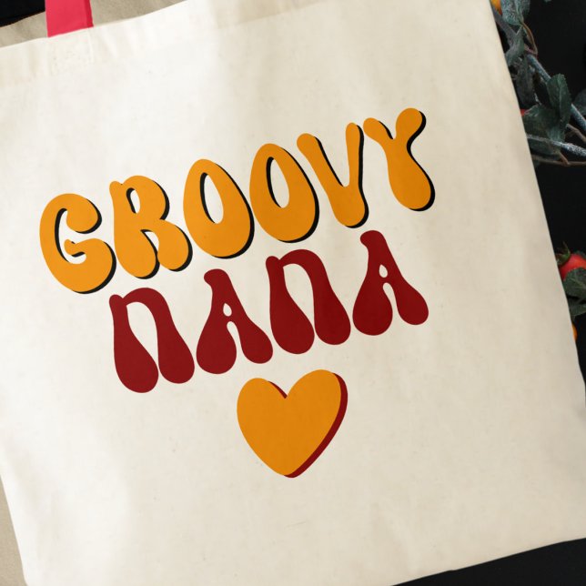 Bolsa Tote Retro Groovy Nana Typografia Heart (closer view)