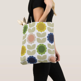 Bolsa Tote Retro Groovy Summer Flowers Stems