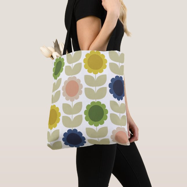 Bolsa Tote Retro Groovy Summer Flowers Stems (Close Up)