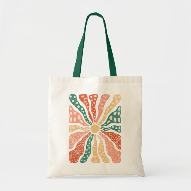Bolsa Tote Retro Groovy Wildflower Sunburst (Frente)
