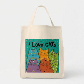 Bolsa Tote Retro i Love Cats Grocery Tote Bag