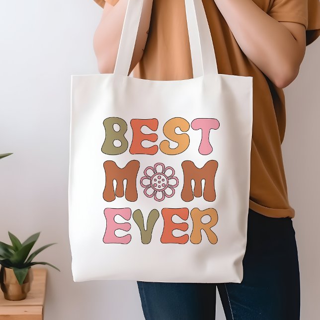 Bolsa Tote Retro Laranja e Rosa Melhor Mãe Alguma Vez Toalha (Criador carregado)