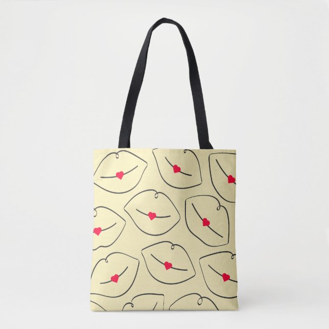 Bolsa Tote Retro Line Art Lips & Hearts Sunshine Yellow (Frente)