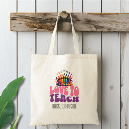 Bolsa Tote Retro 'Love to Teach' Crayon Design Nome do profes