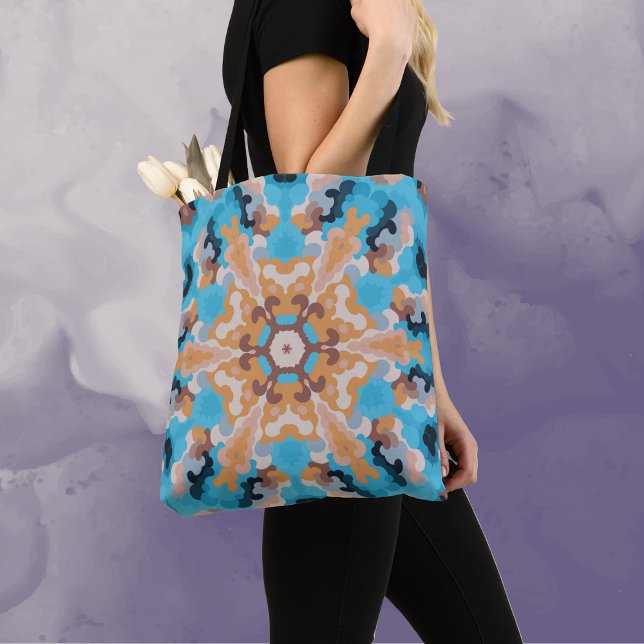 Bolsa Tote Retro Mandala Azul e Laranja (Criador carregado)