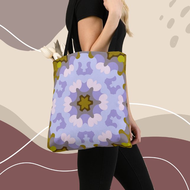 Bolsa Tote Retro Mandala Flor Amarelo Azul e Púrpura (Criador carregado)