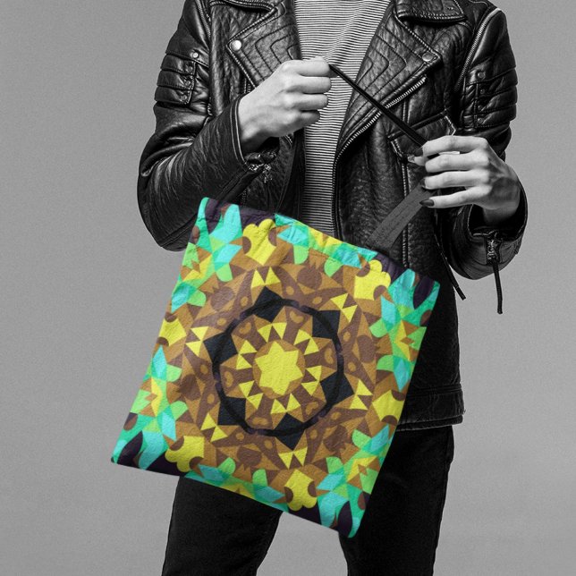 Bolsa Tote Retro Mandala Flor Amarelo Azul e Verde (Criador carregado)