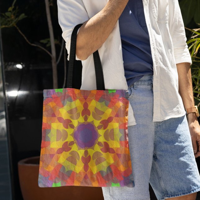 Bolsa Tote Retro Mandala Flor Amarelo Laranja e Púrpura (Criador carregado)