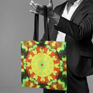 Bolsa Tote Retro Mandala Flor Amarelo Laranja e Verde
