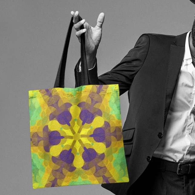 Bolsa Tote Retro Mandala Flor Amarelo Roxo e Verde (Criador carregado)