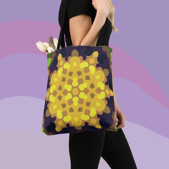 Bolsa Tote Retro Mandala Flor Amarelo Roxo e Verde (Criador carregado)