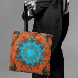 Bolsa Tote Retro Mandala Flor Azul e Laranja