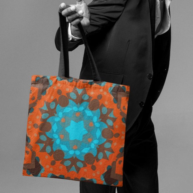 Bolsa Tote Retro Mandala Flor Azul e Laranja (Criador carregado)