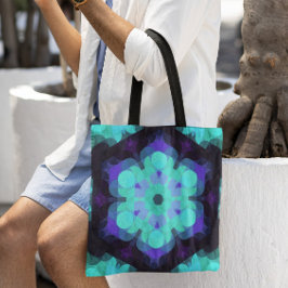 Bolsa Tote Retro Mandala Flor Azul Roxo e Verde