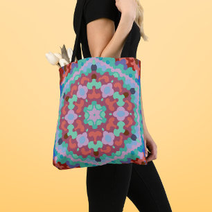 Bolsa Tote Retro Mandala Flor Azul Vermelho e Teto