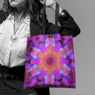 Bolsa Tote Retro Mandala Flor Cor-de-Rosa Laranja e Roxo