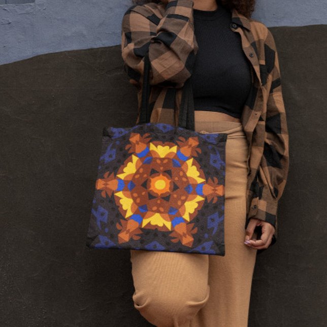 Bolsa Tote Retro Mandala Flor Laranja Amarelo e Azul (Criador carregado)