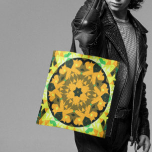 Bolsa Tote Retro Mandala Flor Laranja Amarelo e Verde
