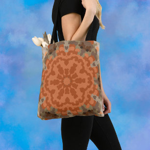 Bolsa Tote Retro Mandala Flor Laranja e Tan
