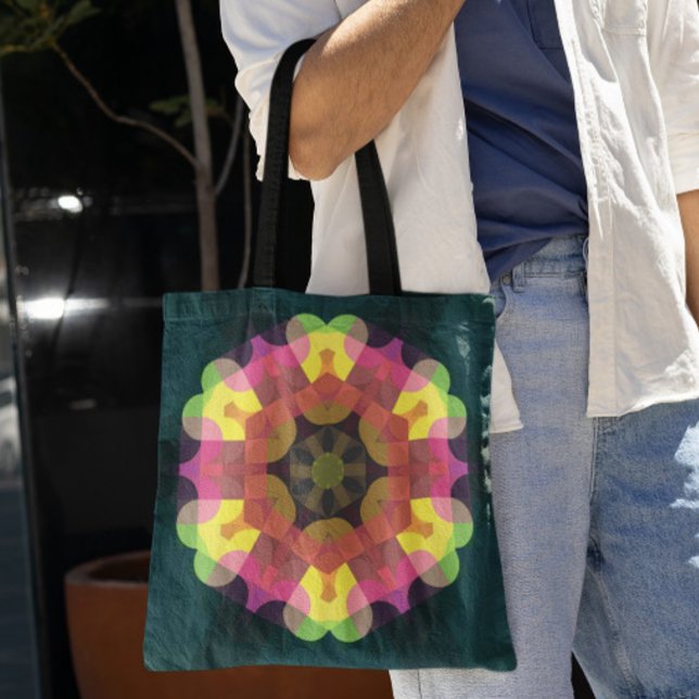 Bolsa Tote Retro Mandala Flor Rosa Amarelo e Verde (Criador carregado)