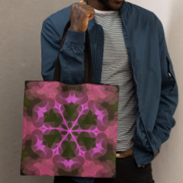 Bolsa Tote Retro Mandala Flor Rosa e Verde