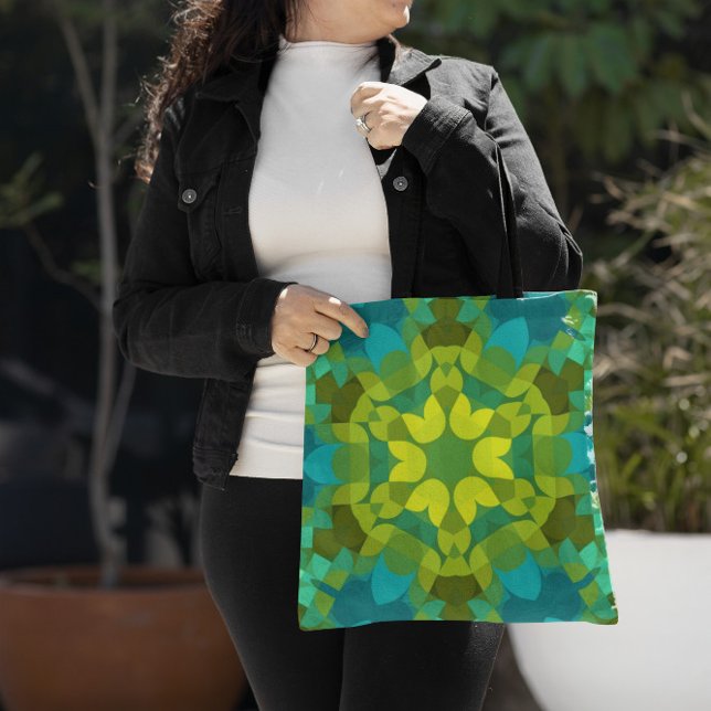 Bolsa Tote Retro Mandala Flor Verde Amarelo e Azul (Criador carregado)