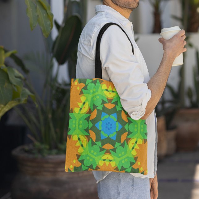 Bolsa Tote Retro Mandala Flor Verde Amarelo e Azul (Criador carregado)