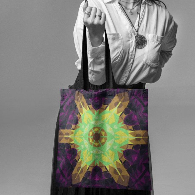 Bolsa Tote Retro Mandala Flor Verde Amarelo e Puro (Criador carregado)