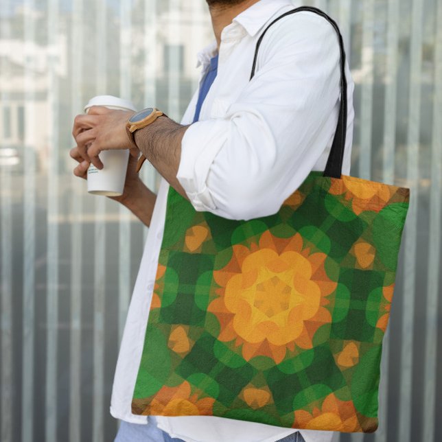 Bolsa Tote Retro Mandala Flor Verde e Laranja (Criador carregado)