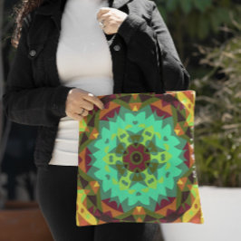 Bolsa Tote Retro Mandala Flor Verde Roxo e Laranja