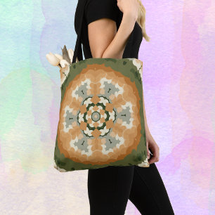 Bolsa Tote Retro Mandala Laranja Verde