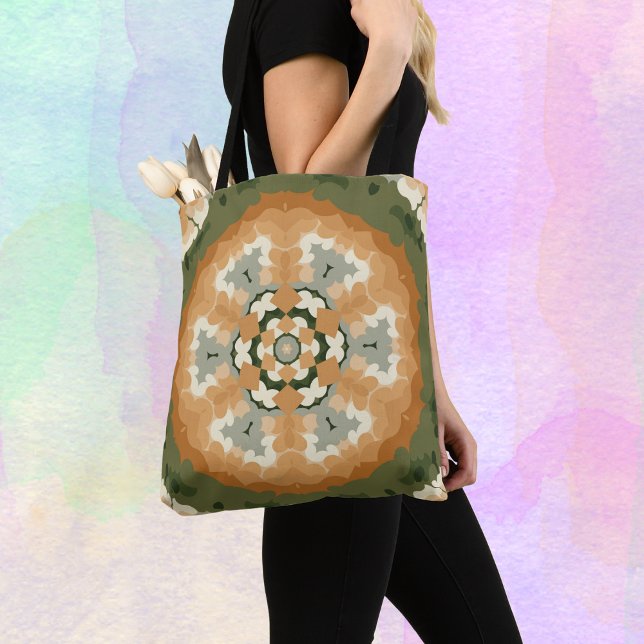 Bolsa Tote Retro Mandala Laranja Verde (Criador carregado)