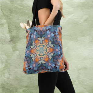 Bolsa Tote Retro Mandala Orange Blue e Amarelo