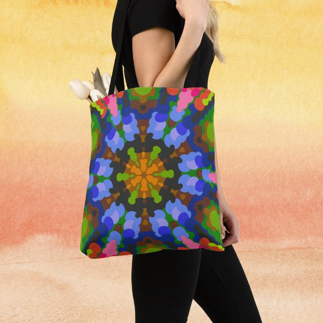 Bolsa Tote Retro Mandala Verde Azul e Rosa (Criador carregado)
