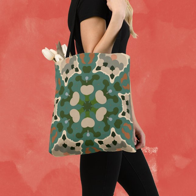 Bolsa Tote Retro Mandala Verde Castanho e Laranja (Criador carregado)