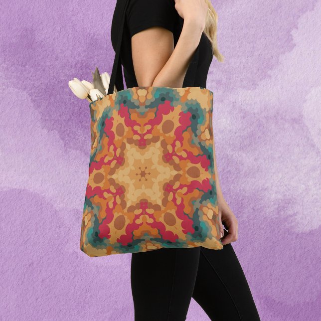 Bolsa Tote Retro Mandala Vermelho Amarelo e Azul (Criador carregado)