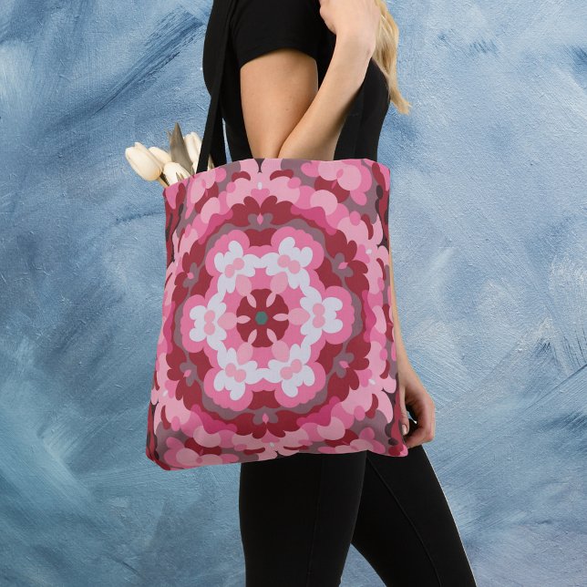 Bolsa Tote Retro Mandala Vermelho e Branco Rosa (Criador carregado)