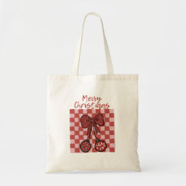 Bolsa Tote Retro Merry Christmas Bow and Ornaments Design