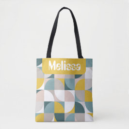Bolsa Tote Retro Mod Squares Pink Blue Name Personalized
