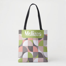 Bolsa Tote Retro Mod Squares Pink Green Name Personalized